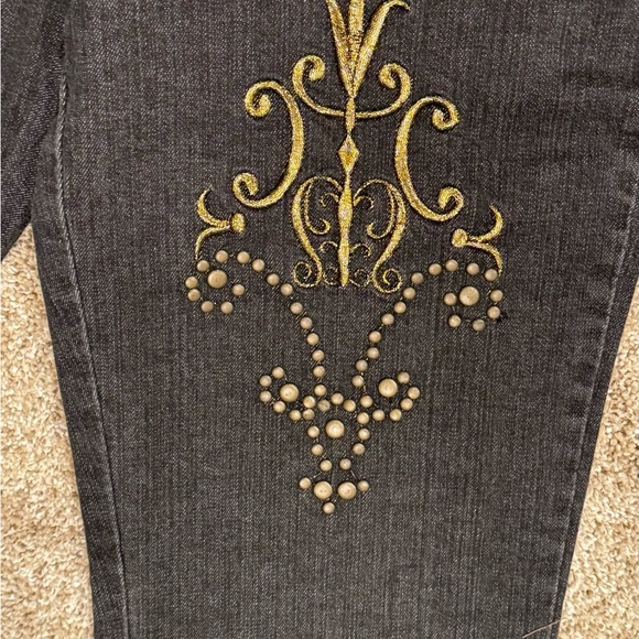 Cerevelle Black Denim Embellished Wide Leg Jeans Size 8 - Picture 3 of 7